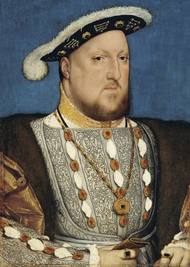 ภาพเขียนสีน้ำมันของ กษัตริย์เฮนรีที่ 8 โดย Hans Holbein, the Younger (1497/1498–1543) [Public domain], via Wikimedia Commons