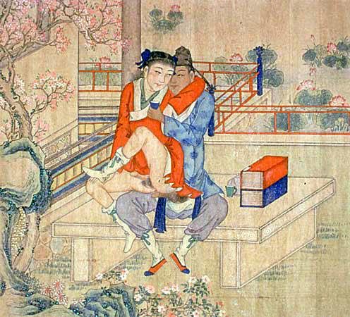 ภาพวาด การร่วมรัก ของ คนรักเพศเดียวกัน ศิลปะ สมัยราชวงศ์ชิง บนผืนผ้าไหม