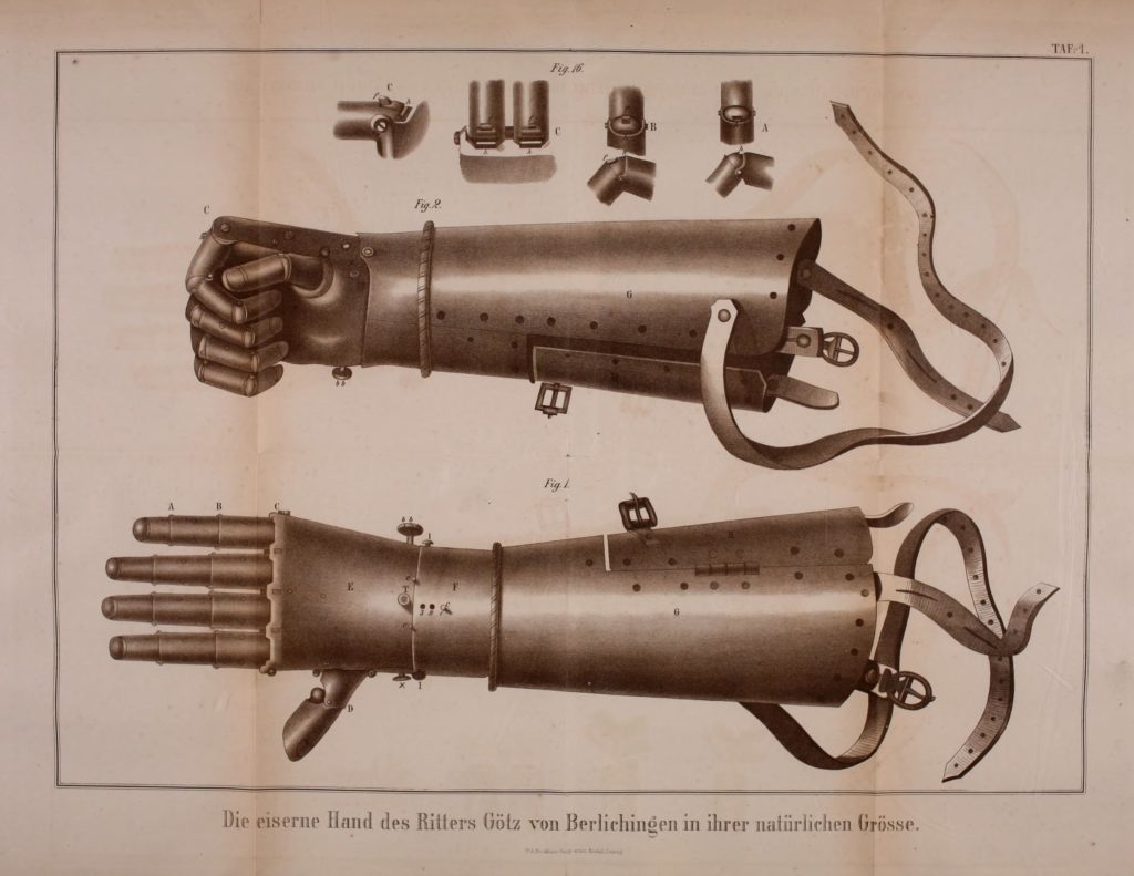 ภาพพิมพ์ยุคศตวรรษที่ 19 แบบมือเทียมของ "Götz von Berlichingen" By Christian von Mechel, via Wikimedia Commons