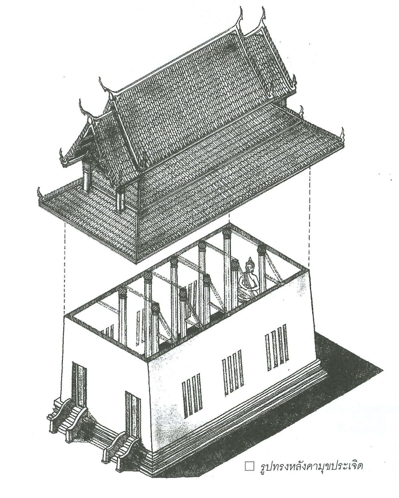 ภาพวาด ลายเส้น โบสถ์ ทรงหลังคามุขประเจิด