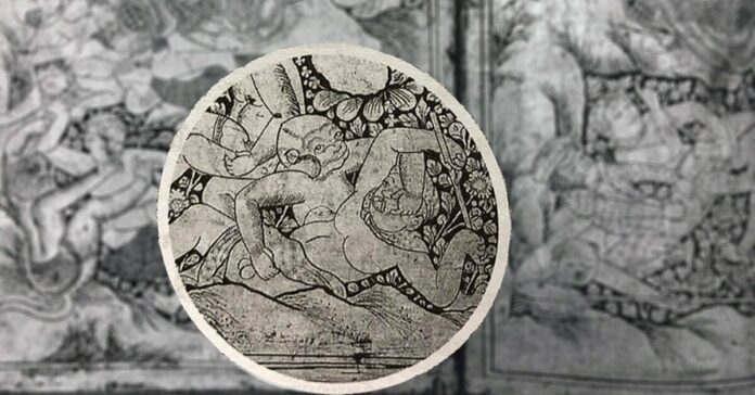 ภาพ ลายรดน้ำ ลิงแฉ็งไขแขก ตู้พระไตรปิฎก