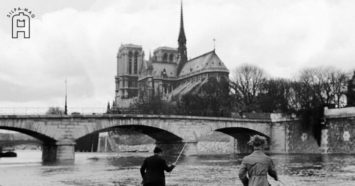 ชาวเมือง ปารีส ตกปลา ริมแม่น้ำ Seine ฉากหลังเป็น วิหารนอเทรอดาม