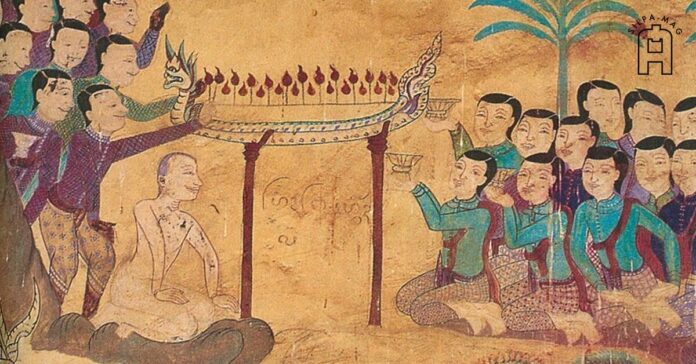 ฮูปแต้ม พิธีฮดสรง ใน สิม วัดป่าเรไรย์ นาดูน มหาสารคาม สงกรานต์อีสาน พิธีฮดสรง