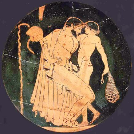 ภาพเขียน บน ภาชนะ รูปผู้ชาย กับ เด็กชาย วัฒนธรรม รักร่วมเพศ วัฒนธรรม กรีก โรมัน