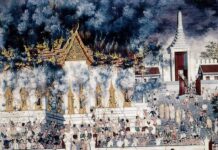 ย้อนดูเหตุ “ฟ้าผ่า” พระที่นั่งอมรินทราภิเษกมหาปราสาท ไฟไหม้หนักจนต้องรื้อสร้างใหม่ “ไฟไหม้พระที่นั่งอมรินทราภิเษกมหาปราสาท ในพุทธศักราช 2332” จิตรกรรมจากโคลงภาพพระราชพงศาวดาร วาดในสมัยรัชกาลที่ 5 ประกอบเรื่อง ฟ้าผ่าพระที่นั่งอมรินทราภิเษกมหาปราสาท