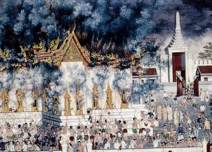 ย้อนดูเหตุ “ฟ้าผ่า” พระที่นั่งอมรินทราภิเษกมหาปราสาท ไฟไหม้หนักจนต้องรื้อสร้างใหม่ “ไฟไหม้พระที่นั่งอมรินทราภิเษกมหาปราสาท ในพุทธศักราช 2332” จิตรกรรมจากโคลงภาพพระราชพงศาวดาร วาดในสมัยรัชกาลที่ 5 ประกอบเรื่อง ฟ้าผ่าพระที่นั่งอมรินทราภิเษกมหาปราสาท
