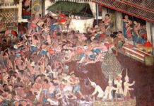 จิตรกรรม แย่งกัลปพฤกษ์ แย่งผลกัลปพฤกษ์ วัดพระแก้ววังหน้า