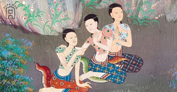 ภาพจิตรกรรมฝาผนัง พระอุโบสถ วัดจุฬามณี จังหวัดสมุทรสงคราม แม่ร้อยชั่ง งามทั้งห้าไร่