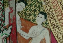 คุณสุวรรณ ภาพจิตรกรรมเชิงสังวาส วัดคงคาราม ราชบุรี