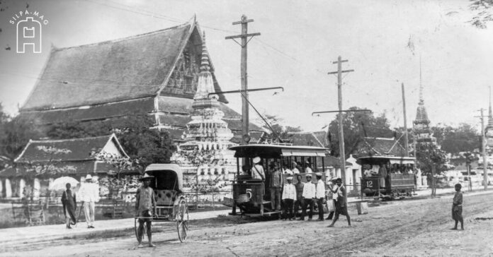 วัดชนะสงคราม ภาพถ่าย สมัยรัชกาลที่ 5 รถรางไฟฟ้า