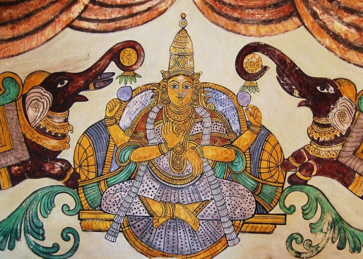 ภาพเขียน พระลักษมี พระแม่ลักษมี มหาเทวี แห่ง ความรัก โชคลาภ