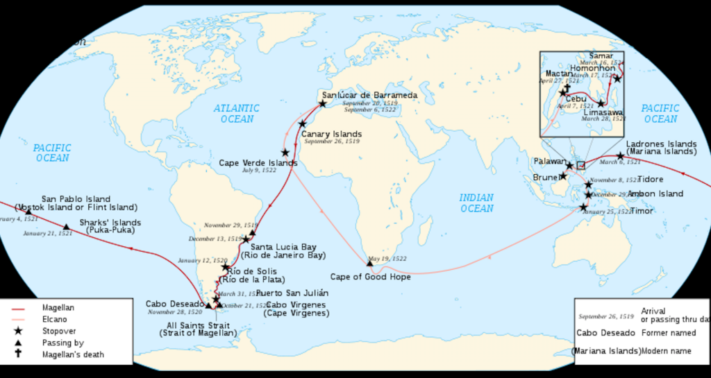 แผนที่ เส้นทางเดินเรือ กองเรือมาเจลลัน เฟอร์ดินานด์ มาเจลลัน