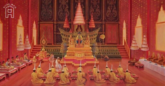 Cover จิตรกรรม พระราชประวัติ ทรงปราบดาภิเษกขึ้นเป็นพระมหากษัตริย์ ใน ศาลสมเด็จพระเจ้าตากสินมหาราช วัดสมณโกฎฐาราม พระนครศรีอยุธยา คติจักรพรรดิราช