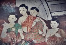 “เมรี” หรือ “เมรีขี้เมา” จากเรื่อง “พระรถเมรี” ฤๅชื่อนี้จะมีที่มาจากเครื่องดื่มมึนเมาจริง ๆ ? สาวๆ จิตรกรรมฝาผนัง พระอุโบสถวัดกำแพงบางจาก คลองบางหลวง
