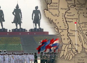 อนุสาวรีย์ กษัตริย์ พม่า ที่ เนปิดอว์ และ ทหารพม่า สวนสนาม กับ ภาพ แผนที่ พม่า ย่างกุ้ง