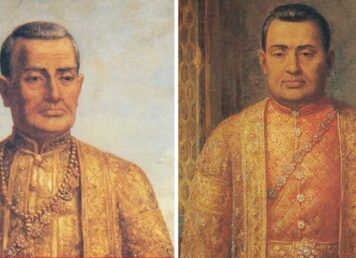 พระบาทสมเด็จพระพุทธยอดฟ้าจุฬาโลกมหาราช รัชกาลที่ 1 กับ พระบาทสมเด็จพระนั่งเกล้าเจ้าอยู่หัว หรือ พระนั่งเกล้าฯ รัชกาลที่ 3 พระนั่งเกล้าฯ