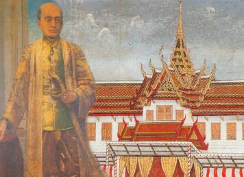 รัชกาลที่ 2 กรมหลวงอิศรสุนทร ฉากหลัง คือ จิตรกรรม พระที่นั่งสุทไธสวรรยปราสาท พระราชโอรสรัชกาลที่ 2 เจ้าฟ้ากรมหลวงอิศรสุนทร