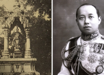 (ซ้าย) ท้าววหิรัญพนาสูร ศาลหลังโรงพยาบาลพระมงกุฎเกล้า (ขวา) พระบาทสมเด็จพระมงกุฎเกล้าเจ้าอยู่หัว ตำนานท้าวหิรัญพนาสูร