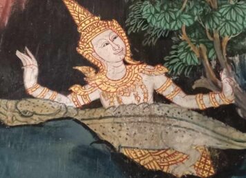 ตรกรรมฝาผนัง จุลปทุมชาดก ที่วัดคงคาราม อ.โพธาราม จ.ราชบุรี เป็นฉาก พระยาเหี้ยช่วยพระปทุมกุมาร ประกอบเรื่อง สัตว์เดรัจฉาน