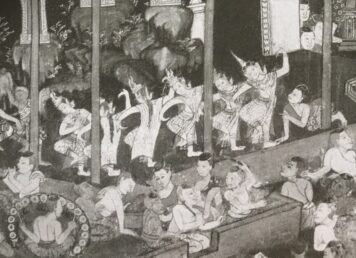 ร้องรำทำเพลง ข้างวัง ในภาพจิตรกรรมฝาผนัง พระอุโบสถวัดมัชฌิมาวาส อำเภอเมือง จังหวัดสงขลา ประกอบเรื่อง นาฏศิลป์อยุธยาในพม่า