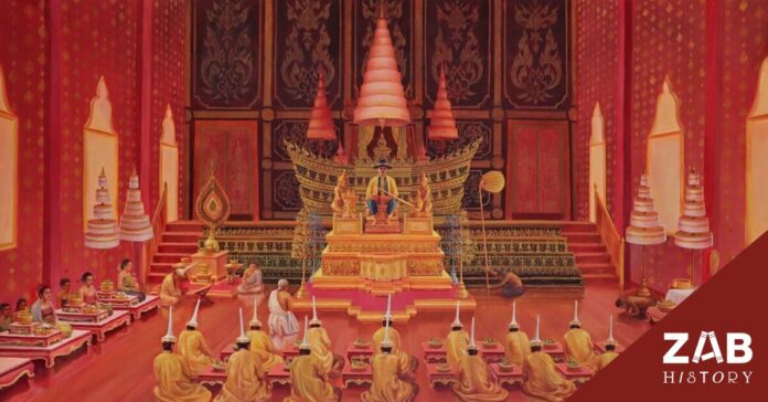 Cover จิตรกรรม พระราชประวัติ ทรงปราบดาภิเษกขึ้นเป็นพระมหากษัตริย์ ศาลสมเด็จพระเจ้าตากสินฯ วัดสมณโกฎฐาราม จังหวัดพระนครศรีอยุธยา ประกอบเนื้อหา เจ้าฟ้าจุ้ย พระราชโอรสองค์ใหญ่พระเจ้าตาก