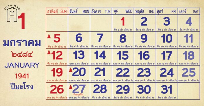 ปฏิทินเดือนมกราคม 2484 ประกอบเรื่อง 5 จังหวัดภาคใต้