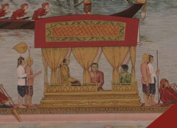 พระบาทสมเด็จพระพุทธเลิศหล้านภาลัย (รัชกาลที่ 2) และกรมหมื่นเจษฎาบดินทร์ (รัชกาลที่ 3) จิตรกรรมฝาผนังศาลาทรงยุโรป หลังพระสมุทรเจดีย์ สมุทปราการ ประกอบเรื่อง ผลัดแผ่นดินรัชกาลที่ 2