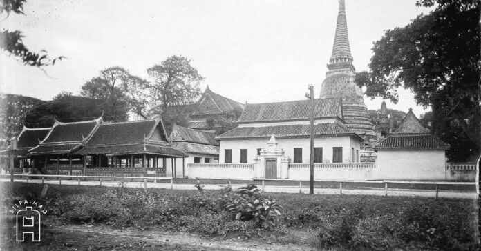 วัดบวรนิเวศวิหาร ถ่ายจาก ถนนสิบสามห้าง สมัยรัชกาลที่ 5