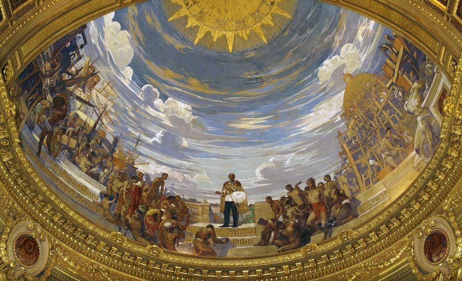 เพดานโดมด้านทิศใต้ ทองพระโรงกลาง รัชกาลที่ 5 ทรงเลิกทาส ภาพเพดานโดมในพระที่นั่งอนันตสมาคม