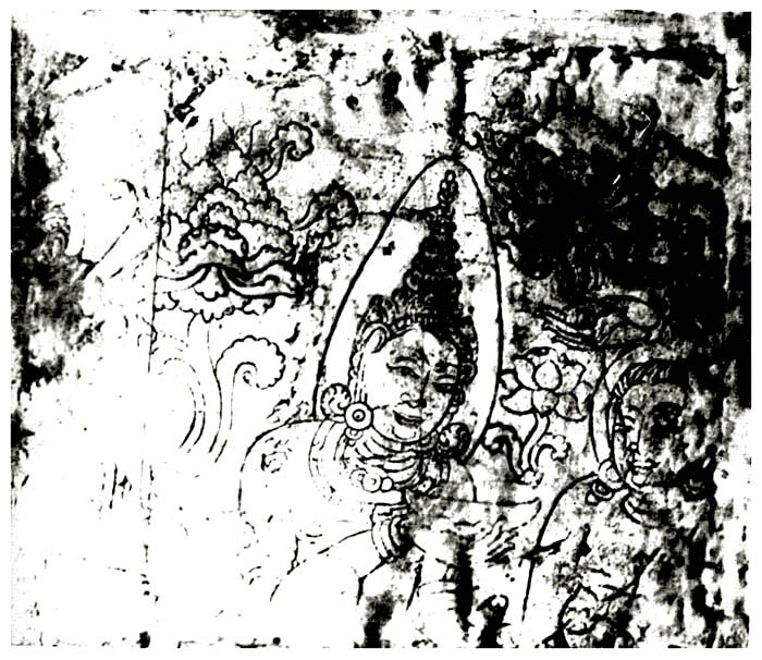 ลายเส้น เสริววาณิชชาดก ที่ประดับเจดีย์วัดศรีชุม สุโขทัย