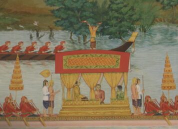 พระบาทสมเด็จพระพุทธเลิศหล้านภาลัย (รัชกาลที่ 2) และกรมหมื่นเจษฎาบดินทร์ (รัชกาลที่ 3) จิตรกรรมฝาผนังศาลาทรงยุโรป หลังพระสมุทรเจดีย์ สมุทปราการ ประกอบเรื่อง อำนาจกรมหมื่นเจษฎาบดินทร์