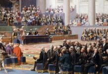พิธีเปิด ประชุมสภาฐานันดร พระราชวังแวร์ซาย วันที่ 5 พฤษภาคม ค.ศ. 1789 ประกอบเรื่อง ปฏิวัติฝรั่งเศส