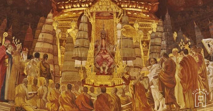 Cover-photo-2 พระบาทสมเด็จพระจอมเกล้าเจ้าอยู่หัว ทรงทำนุบำรุง ศาสนา ภาพเขียนสีปูนเปียก เพดานโดม ทิศตะวันตก พระที่นั่งอนันตสมาคม ประกอบเรื่อง รัชกาลที่ 4 ทรงออกประกาศ นำจับพระ