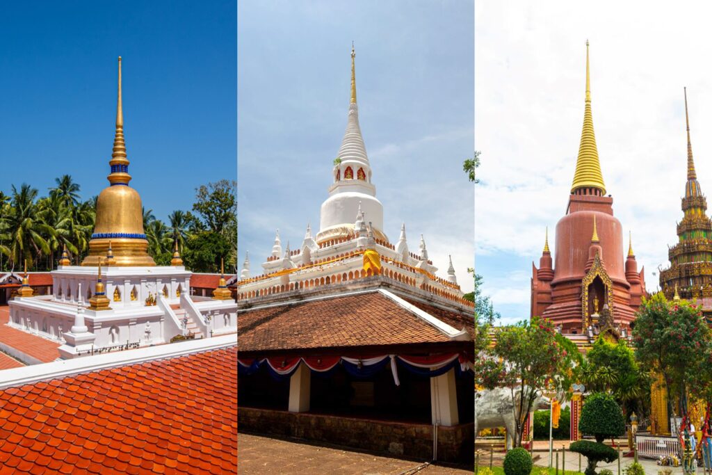 พระบรมธาตุสวี พระบรมธาตุวัดพะโคะ และพระเจดีย์วัดช้างให้ พระบรมธาตุจำลองจากพระบรมธาตุเมืองนคร