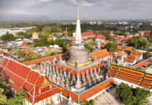วัดพระมหาธาตุฯ มรดกโลก เป็นภาพมุมสูง (ภาพจาก มติชน 27 กรกฎาคม 2569)